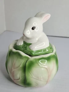 "Estatuilla de cerámica vintage de 5"" Applause Bunny in Cabbage azucarero decoración de Pascua" - Imagen 1 de 8