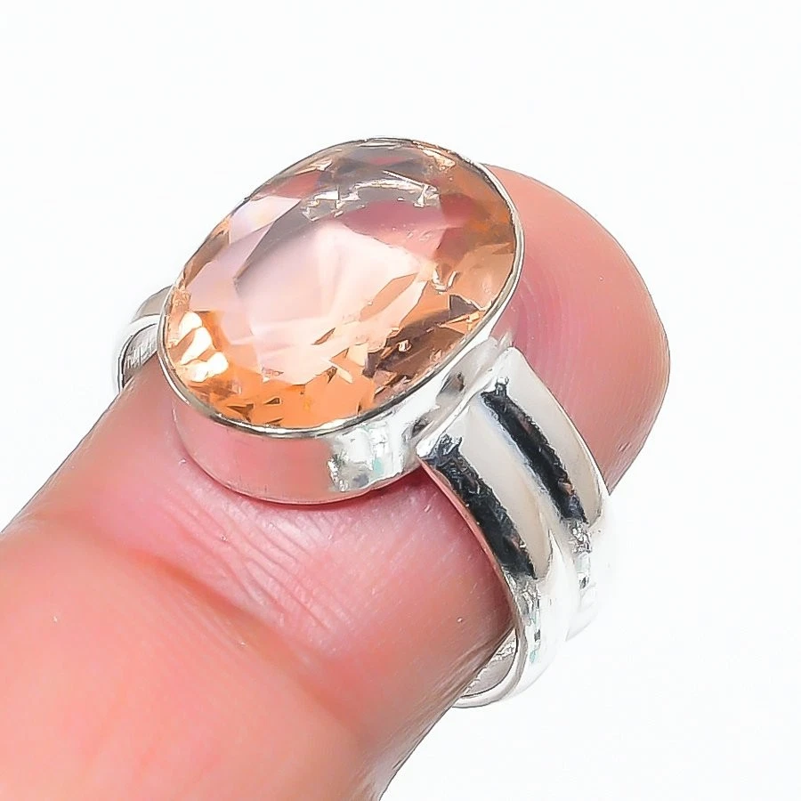 Peach Morganite Gemstone Handmade 925 Sterling Silver All Size Ring For Gift - Image 1 of 1