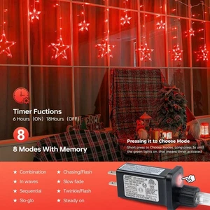 Christmas Outdoor Icicle Lights String Waterproof Connectable Red Star 8.2ft - Picture 1 of 7