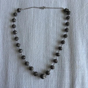 Filigree Ball Necklace Silver Tone Delicate Openwork Bead Jewelry - Picture 1 of 4