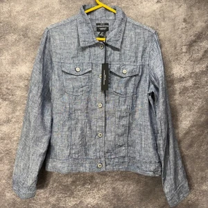 Jones & Co 100% Linen Lightweight Shirt Jacket Womens Size L Blue Button Front - Picture 1 of 10