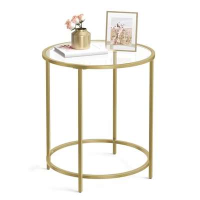 Round Side Table, Glass End Table with Metal Frame, Gold Coffee Table with Mo... - Image 1 of 4