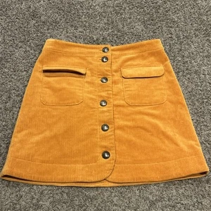 Loft Women’s Size 8 Yellow Corduroy Button Up Skirt Polyester Blend A2 - Picture 1 of 4