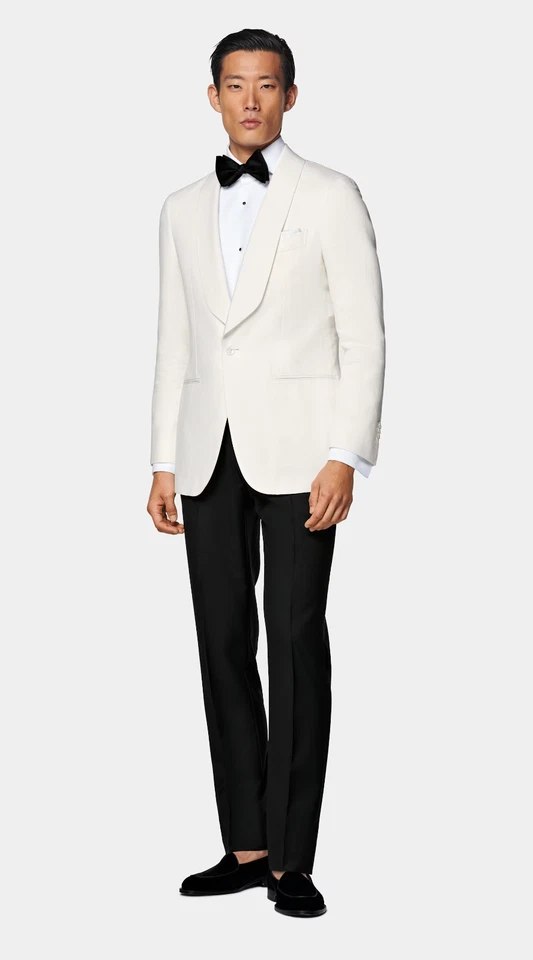 Chaqueta de Cena Suitsupply Blanca Ajuste A Medida Chal Habana Solapa 40L Lino/Algodón Foto 1 de 4