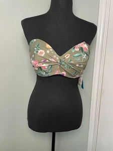 H&m Swimwear NWT Green Floral Bikini Top Underwire Size 36D Straps Included - Picture 1 of 11