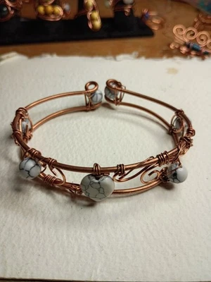 Bracelet wire wrapped bangle..Howlite  - Image 1 of 2