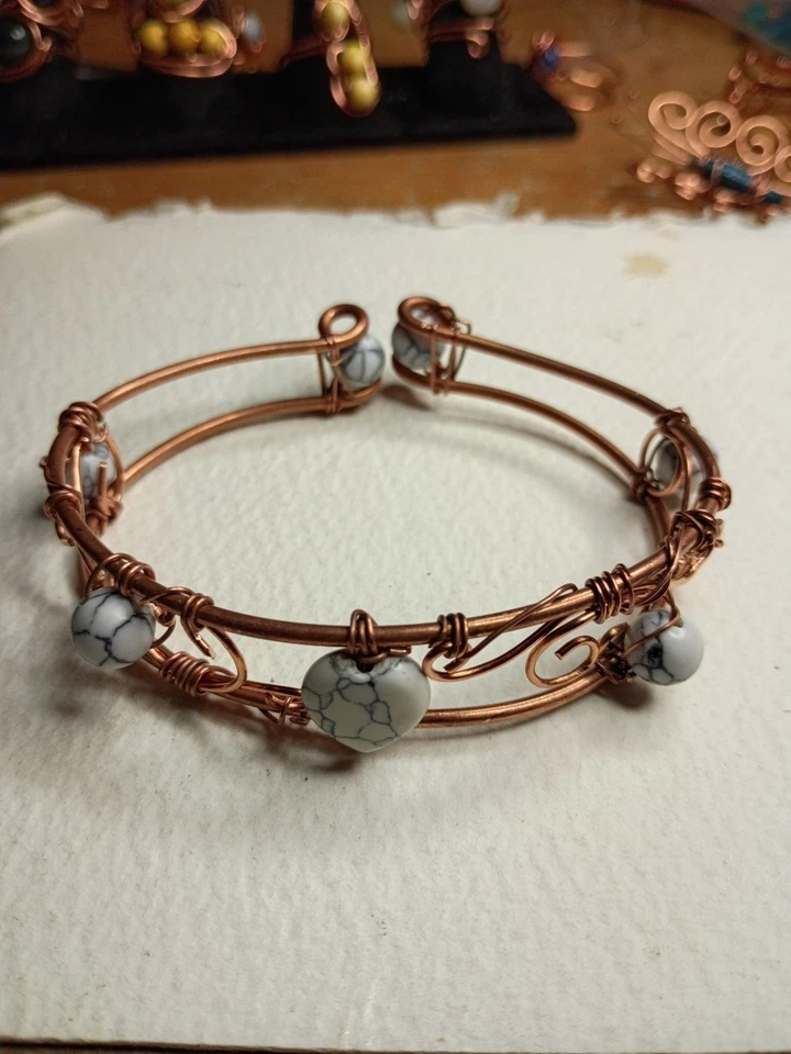 Bracelet wire wrapped bangle..Howlite  - Image 1 of 2