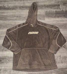 Vintage Nike Brown Fleece Baggy Hoodie Center Nike Logo Sherpa 90s Size XL Y2K - Picture 1 of 8