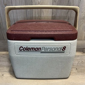 1987 COLEMAN Personal 8 Cooler Ice Chest Burgundy Camping Hunting Fishing 5272 - Picture 1 of 11