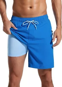 7-Inch Men's Swim Trunks Quick-Dry Shorts with Compression Liner Zipper Pockets - Picture 1 of 74