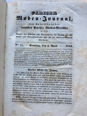 Pariser Moden-Journal 1843 (Hefte 14, 16-26 In Einem Band Geb) Mit 8 Farbdrucken • 6.90€