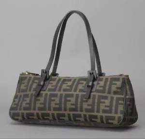 FENDI Zucca Mini Tote Hand Bag Brown Canvas Vintage W8.2xH4.5xD2.9 inches. AUTH - Picture 1 of 10
