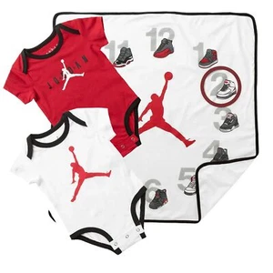 Nike Air Jordan Boys Baby Body Romper Milestone Blanket Set Gift 50-80 - Picture 1 of 6