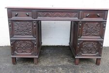 Early 1900s Heavy Carved Large Executive Partner Writing Office Desk 5079