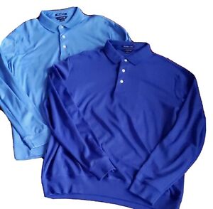 Lands' End Men's Large Supima Cotton Long Sleeve Polo Lot of 2 shirts Blue NWOT 