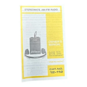 Realistic AM/FM StereoMate Radio Instruction Booklet Only Catalog 12-112 - Picture 1 of 2