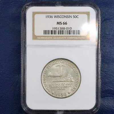 1936 Wisconsin Centennial Half Dollar 50c Commemorative - NGC MS 66 - Image 1 of 4