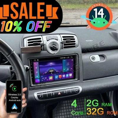 Für Smart Fortwo 451 2005-2010 Android 14 Autoradio 2GB +32GB GPS Navi CarPlay - Bild 1 von 4