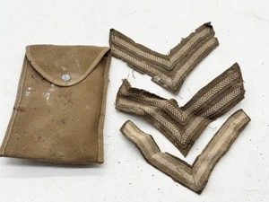 VINTAGE MILITARY SERGEANT CHEVRON PATCHES WITH CANVAS POUCH WWII ERA STYLE - Photo 1/7