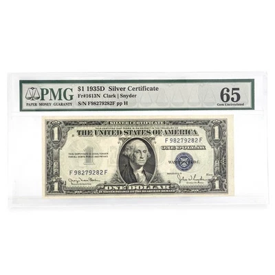 PMG $1 1935D Silver Certificate Fr#1613N Clark Snyder 65 Gem Uncirculated - Image 1 of 2