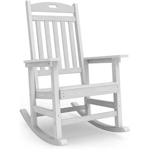 Mximu White Plastic Patio Outdoor Rocking Chair, Fire Pit Adirondack Rocker with - Picture 1 of 7