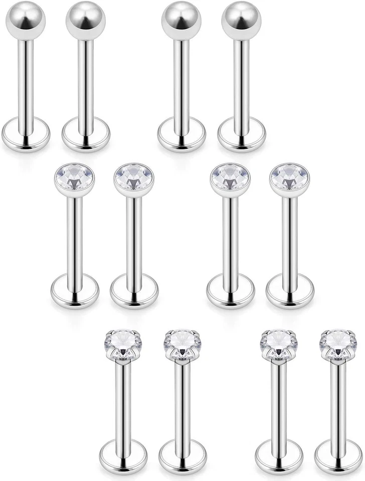 4-12 Pezzi 16G Piercing Helix Trago Cartilagine Acciaio Chirurgico Argento Oro R - Immagine 1 di 4