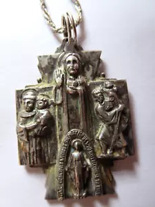 Antique Vintage Sterling Silver Religious Pendant Necklace CREED 18.5 Grams - Picture 1 of 7