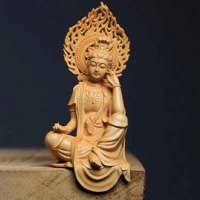 Buxo chinês Huang-yang escultura em madeira guanyin kwan-yin estátua de Buda 黄杨木观音6013 - Imagem 1 de 4