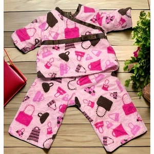Vintage Handmade Doll Teddy Bear Pajamas Clothes Pink Flannel Fashion Purses - Picture 1 of 11