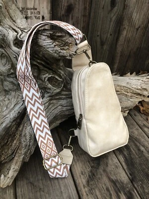 SALE! NEW FAUX LEATHER BEIGE CREAM CROSSBODY BACKPACK SLING BAG CELL PHONE PURSE - Image 1 of 4