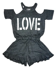 So Nikki Girls Cold Shoulder Short Sleeve Love Splatter Romper Size S(7-8) - Picture 1 of 3