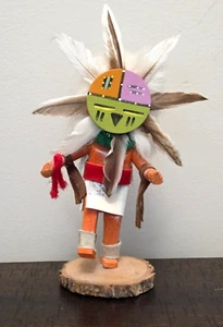 Muñeca hecha a mano Hopi Wood Kachina Sun Face bailarina máscara extraíble firmada 6,5" - Imagen 1 de 12