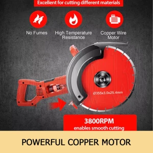 Electric Concrete Saw 355mm Cutter Wet/Dry Demo Tools Circular Cutting Off 3000W - Picture 1 of 12