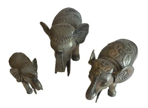 INDIAN ELEPHANTS Set of 3 Brass/Alloy Sculptures - Picture 1 of 4
