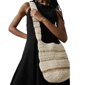 New Free People Meet Me In Mallorca Hobo Crossbody Bag Cream Brown Handbag L2 - Picture 1 of 6
