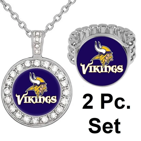Minnesota Vikings Gift Set Womens 925 Sterling Silver Necklace And Ring D2D18 Cover