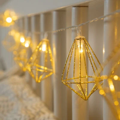 10 LED Gold Diamond Fairy String Light – Battery Warm White Geometric Indoor - Image 1 of 4