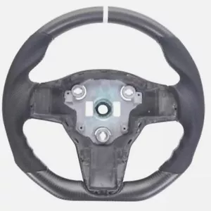 Fit For Tesla Model 3 Model Y 2017-2023 Matte Carbon Fiber Flat Steering Wheel - Picture 1 of 5