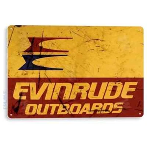LETRERO EVINRUDE FUERABORDA LOGO ESTAÑO METAL 8"X12" ASPECTO DESGASTADO RETRO OXIDADO - Imagen 1 de 1