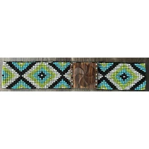 Vintage Beaded Stretch Belt with Interlocking Wood Buckle - Picture 1 of 7