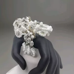 Unique Sig Miriam Haskell Wired Bracelet Cascading Cluster Milk & Clear Glass - Picture 1 of 8