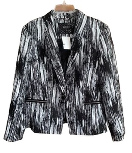 NWT JOHN MEYER TEXTURED LINED BLACK WHITE BLAZER JACKET SIZE 18 ZIP POCKETS - Picture 1 of 4