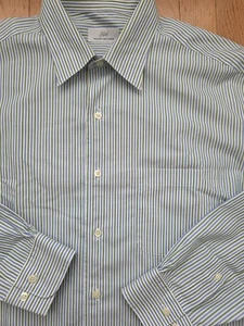 Brooks Brothers Button Down Dress Shirt 16 34/35 Blue Green White Striped - Picture 1 of 6