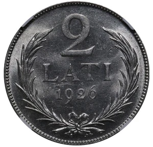 1926 Latvia President Janis Chakste (1922 - 1927) 2 Lati Silver Graded NGC MS 63 - Picture 1 of 3