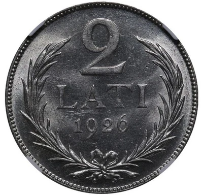 1926 Latvia President Janis Chakste (1922 - 1927) 2 Lati Silver Graded NGC MS 63 - Image 1 of 3