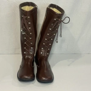 Jaque Vintage Niñas Marrón Alto Botas de Montar con Cordones Con Cremallera Talla 1 EU 32 - Imagen 1 de 6