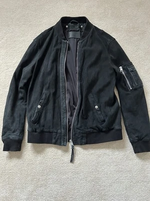 Rare All Saints Black Suede Leather Bomber Jacket Men’s Extra Small XS - Image 1 of 4