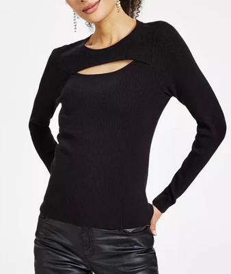 INC 女式黑色镂空罗纹毛衣 XL 全新带标签! 锁眼 — 第 1/4 张图片