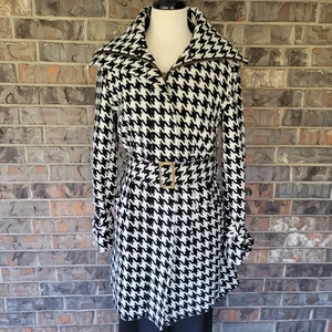 Vintage Georgiou Studio Coat Womens 6 Black White Houndstooth Belted Zip Collar - Picture 1 of 17