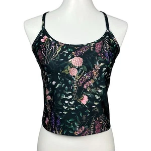 Beyond Yoga Tank Top Womens Large Crop Forest Floral Print Racerback Workout UPF - Picture 1 of 14